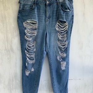 Plus size distressed boyfriend style jeans